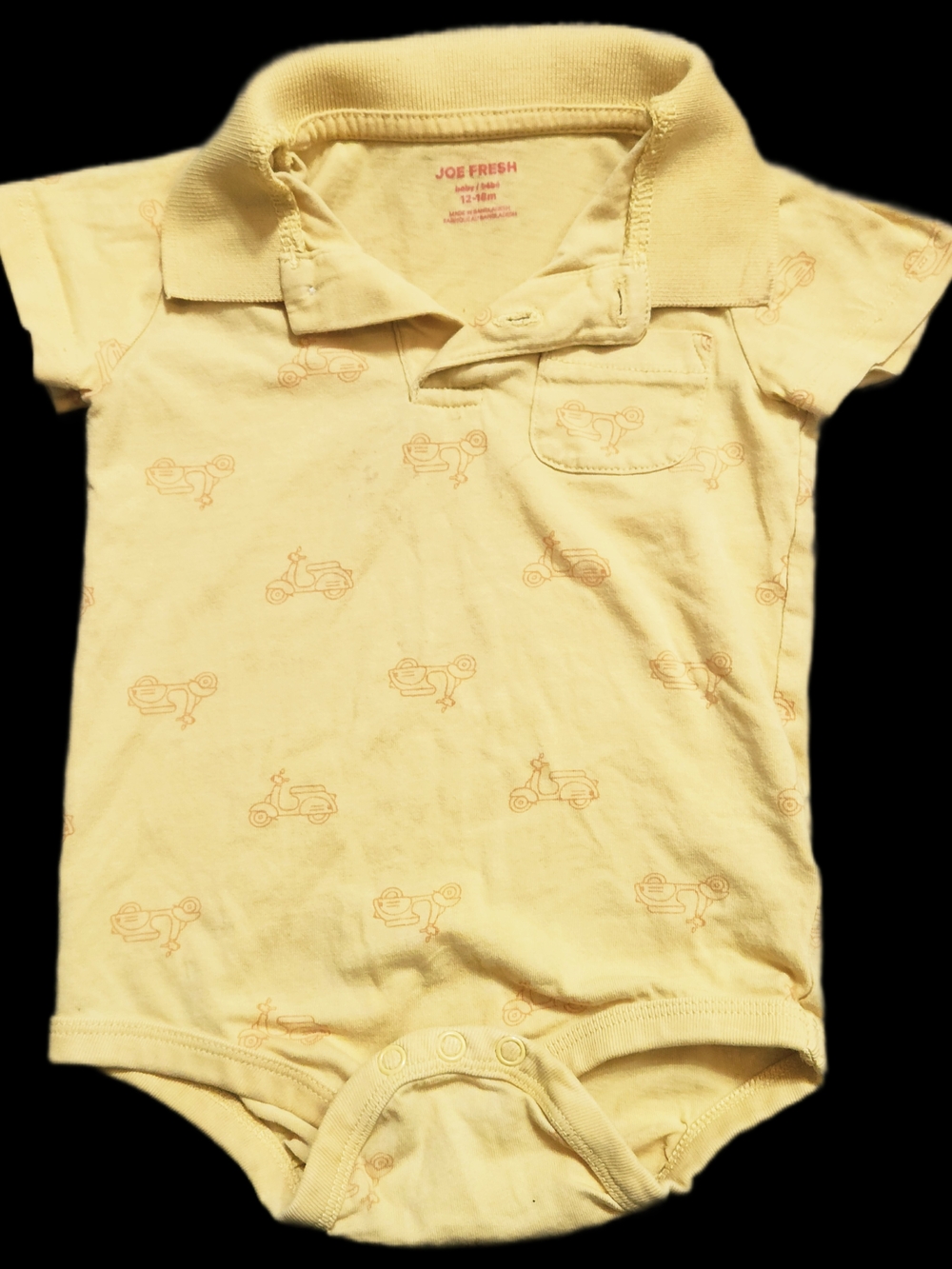 #IC1 Joe Fresh Pale Yellow Polo Bodysuit with Scooter Print
